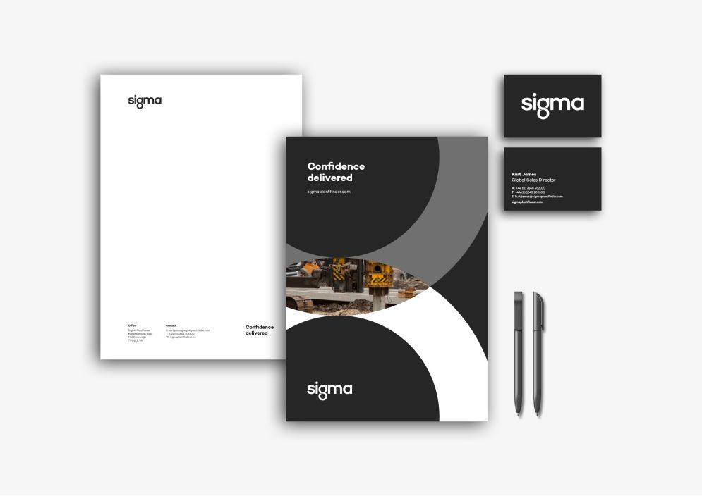 Sigma branded letterhead, business card, stationery